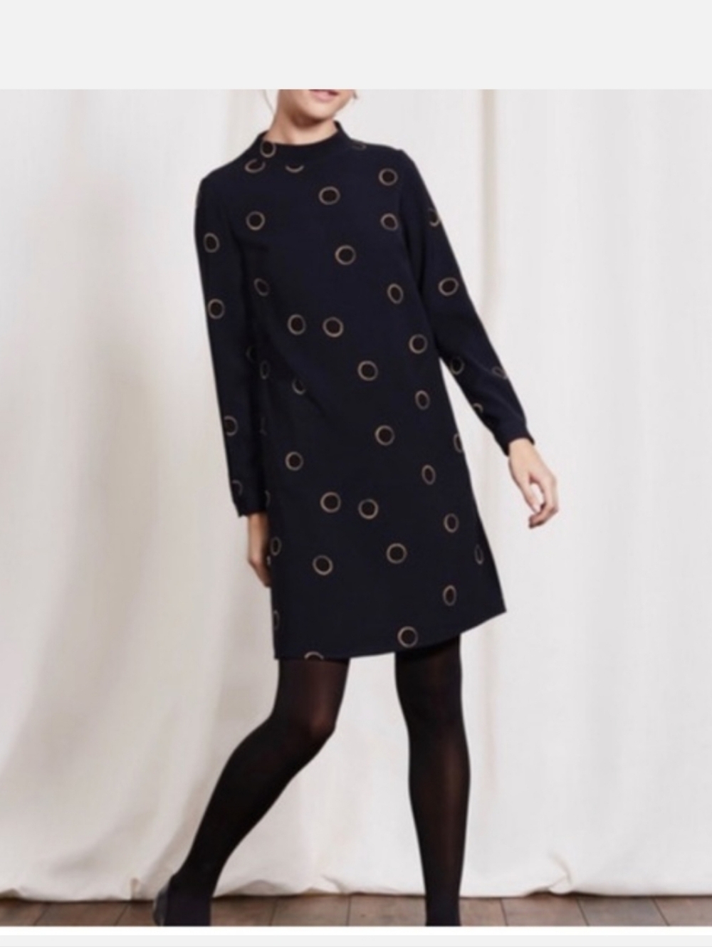 Boden Circle Pattern High Neck Dress Navy Size 16R